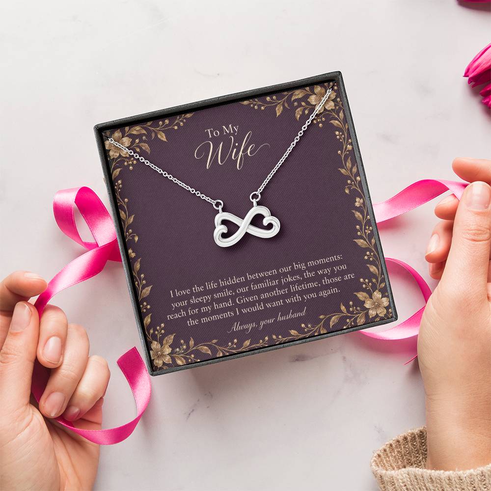 Endless Love Necklace in white gold finish with message card for wife | Hensley London