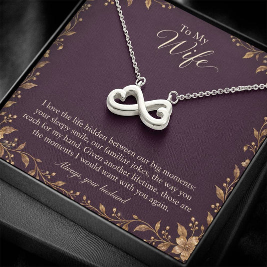 Endless Love Necklace in white gold finish with message card for wife | Hensley London