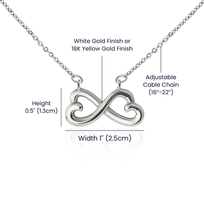 Gift for Daughter Endless Love Infinity Heart Necklace in white gold finish – pendant and chain dimensions | Hensley London