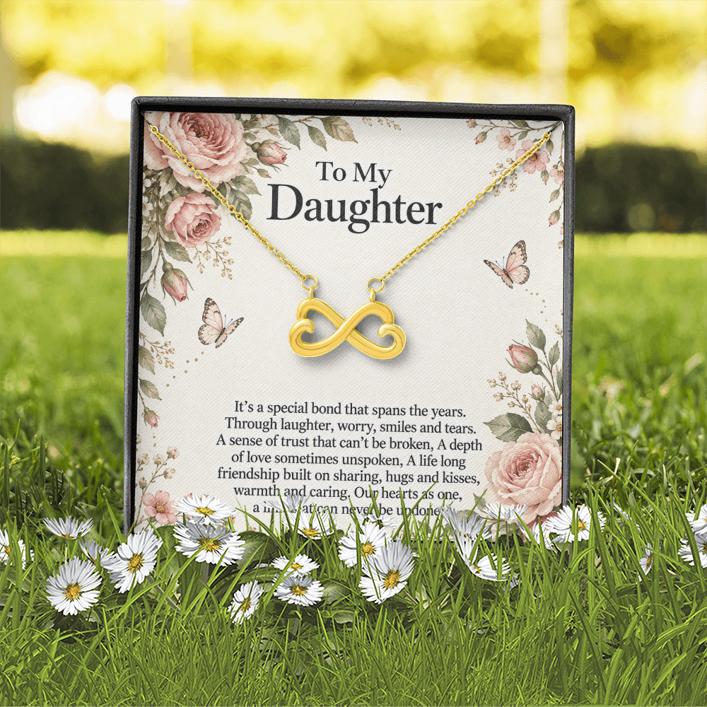 Gift for Daughter Endless Love Infinity Heart Necklace in yellow gold finish – outdoor standard box presentation | Hensley London