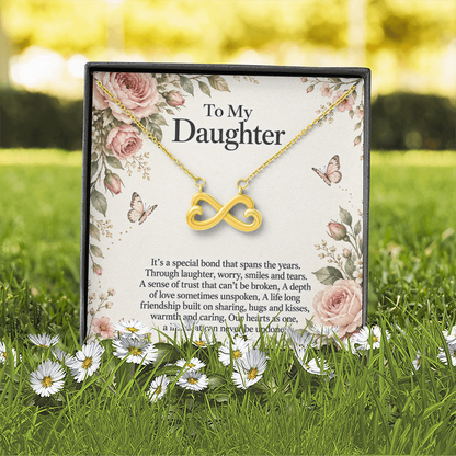 Gift for Daughter Endless Love Infinity Heart Necklace in yellow gold finish – outdoor standard box presentation | Hensley London