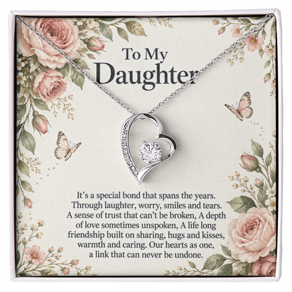 Gift for Daughter Forever Love Necklace in White Gold Finish – standard box front view | Hensley London
