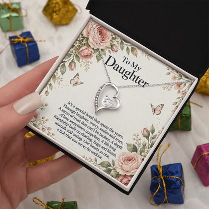 Gift for Daughter Forever Love Necklace in White Gold Finish – standard box gift presentation | Hensley London