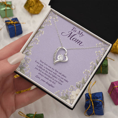 Forever Love Necklace in white gold finish with message card for mother | Hensley London