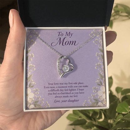 Forever Love Necklace in white gold finish with message card for mother | Hensley London