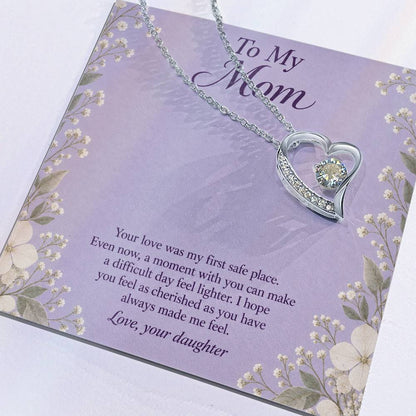 Forever Love Necklace in white gold finish with message card for mother | Hensley London