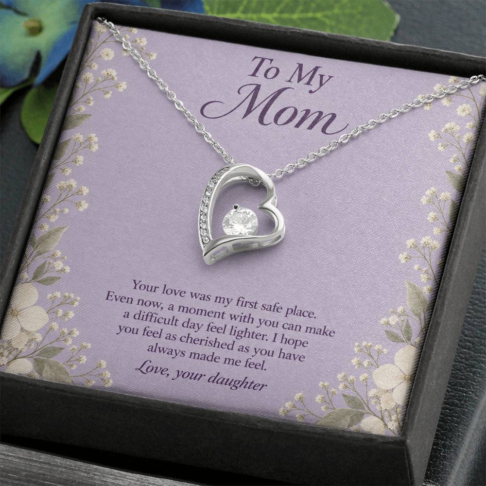 Forever Love Necklace in white gold finish with message card for mother | Hensley London