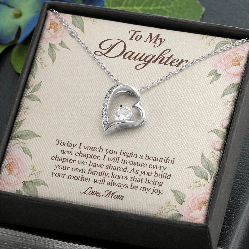 Forever Love Necklace in white gold finish with message card for daughter on her wedding day | Hensley London