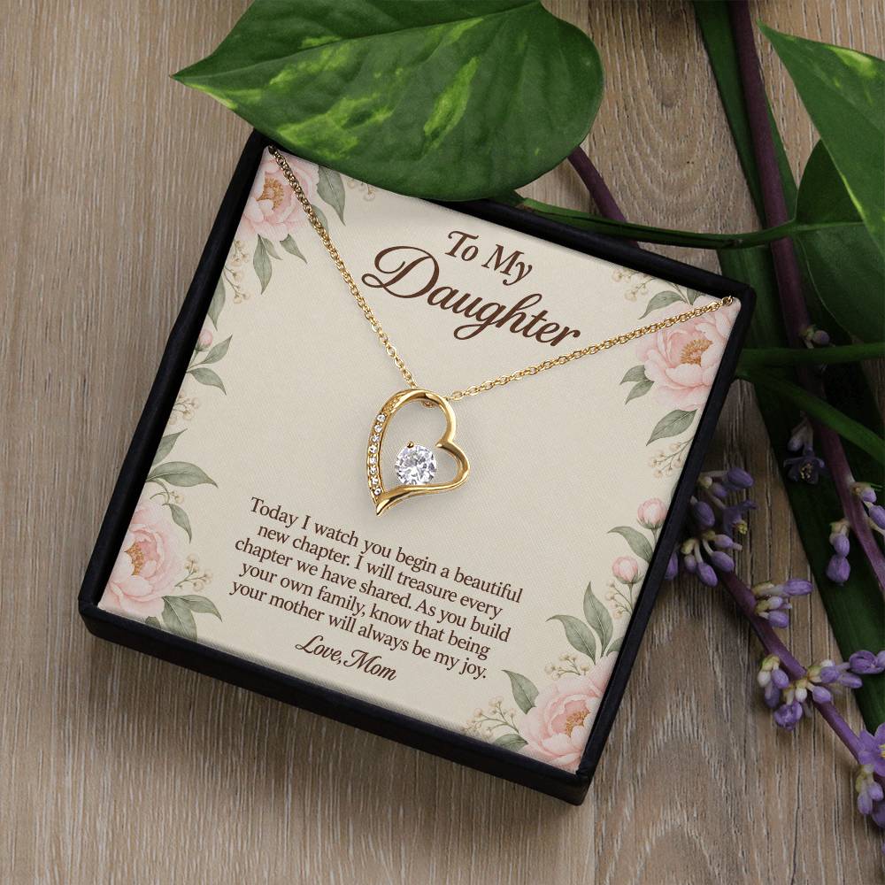 Forever Love Necklace in yellow gold finish with message card for daughter on her wedding day | Hensley London