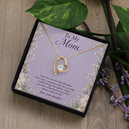 Forever Love Necklace in yellow gold finish with message card for mother | Hensley London
