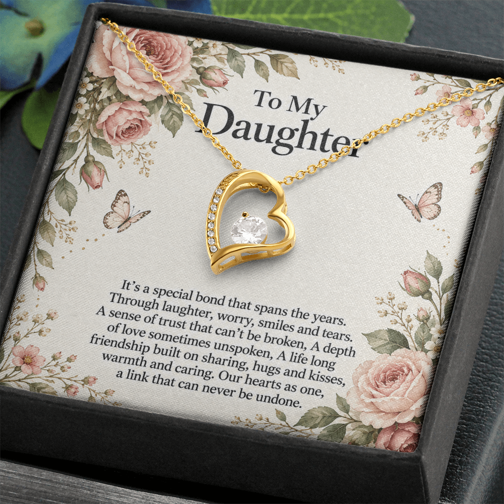 Gift for Daughter Forever Love Necklace in Yellow Gold Finish – standard box angled close-up | Hensley London