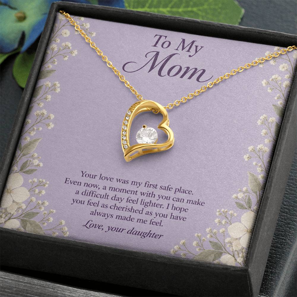 Forever Love Necklace in yellow gold finish with message card for mother | Hensley London
