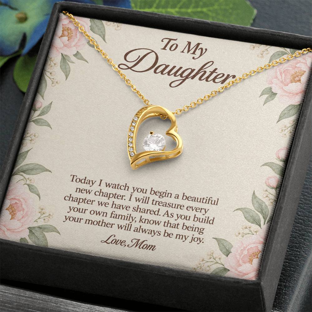 Forever Love Necklace in yellow gold finish with message card for daughter on her wedding day | Hensley London