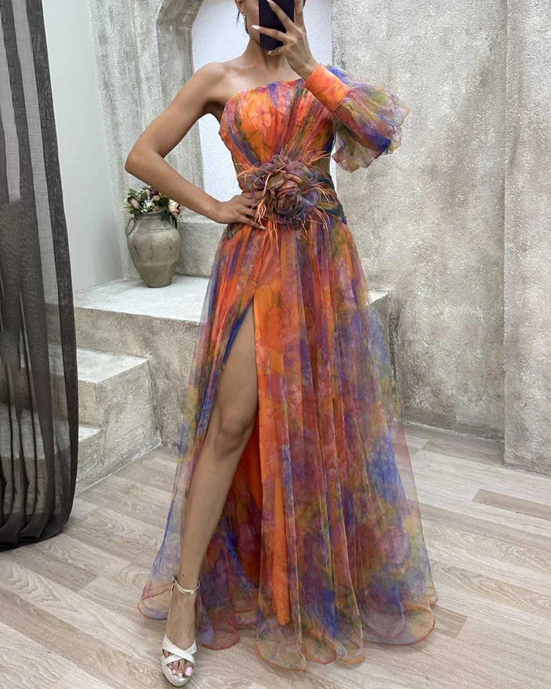 Women's Maxi Dress Blue Chiffon-6