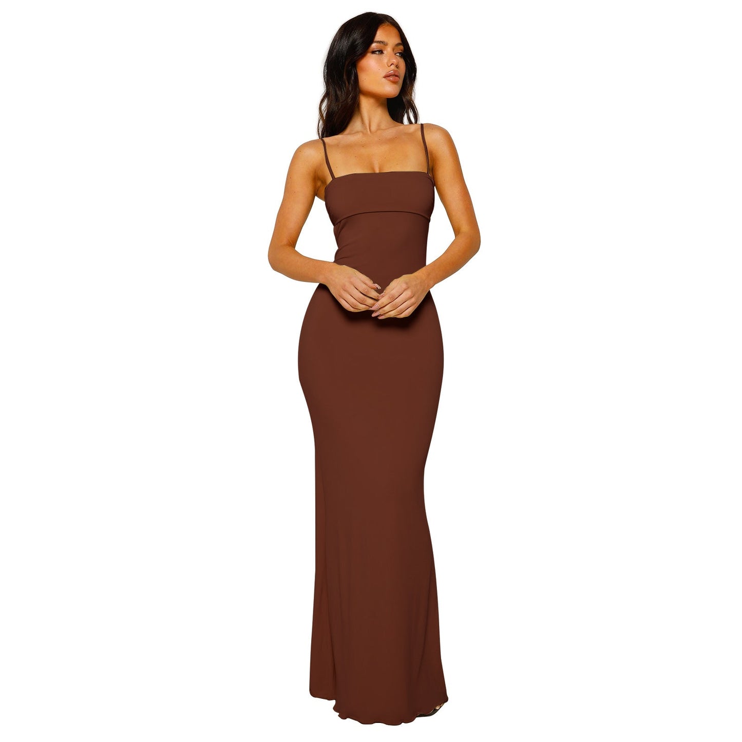 Women's Maxi Dress Yellow Size M Polyester Backless Bodycon-6