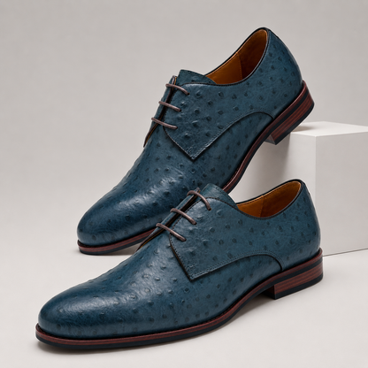 Men's Textured Leather Derby Dress Shoes in Blue - additional view 12 | Hensley London