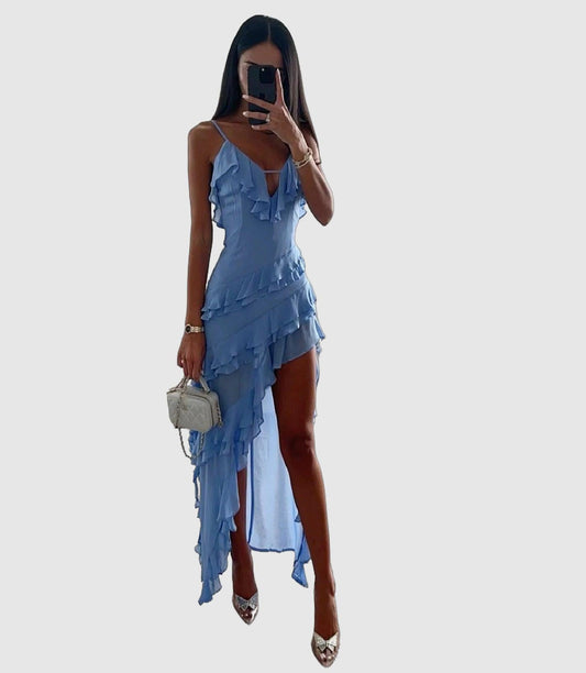 Women's Summer Dress Blue Polyester Knee-Length-2