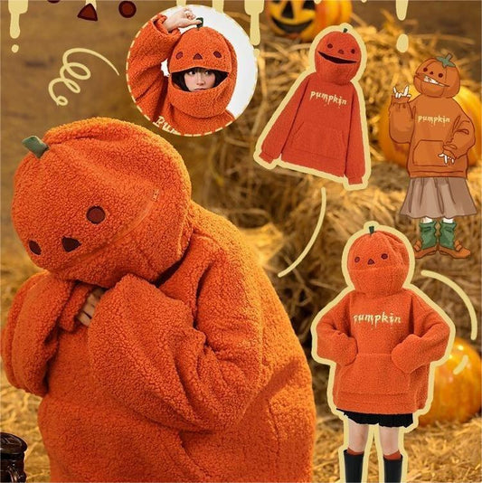 Women's Oversized Sweatshirt Orange Polyester Pumpkin Print 1