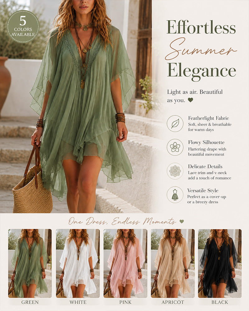 Women's Chiffon Slip Dress & Loose Cover-Up Set in Green, White, Pink, Apricot and Black – Colour and design collage | Hensley London