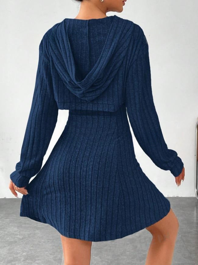 Women's Sweater Dress Black Ribbed Knit A-Line 5