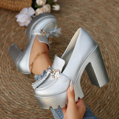 Women's Platform Loafers with Chunky Block Heels in available colours – product view 10 | Hensley London