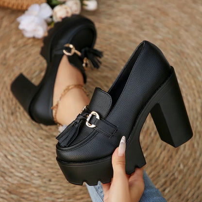 Women's Platform Loafers with Chunky Block Heels in available colours – product view 11 | Hensley London