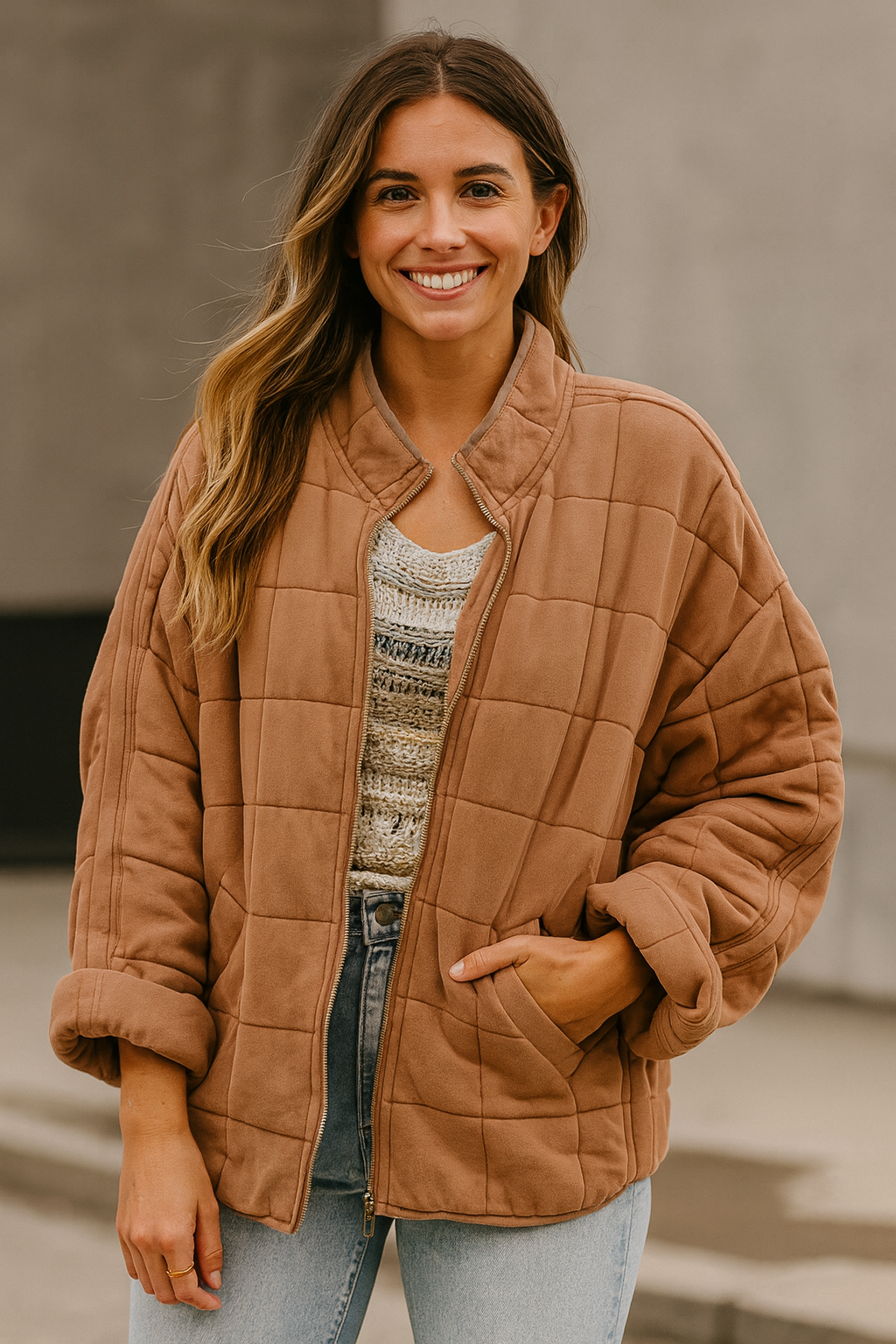 Women's Quilted Stand-Collar Jacket in available colours – product view 14 | Hensley London