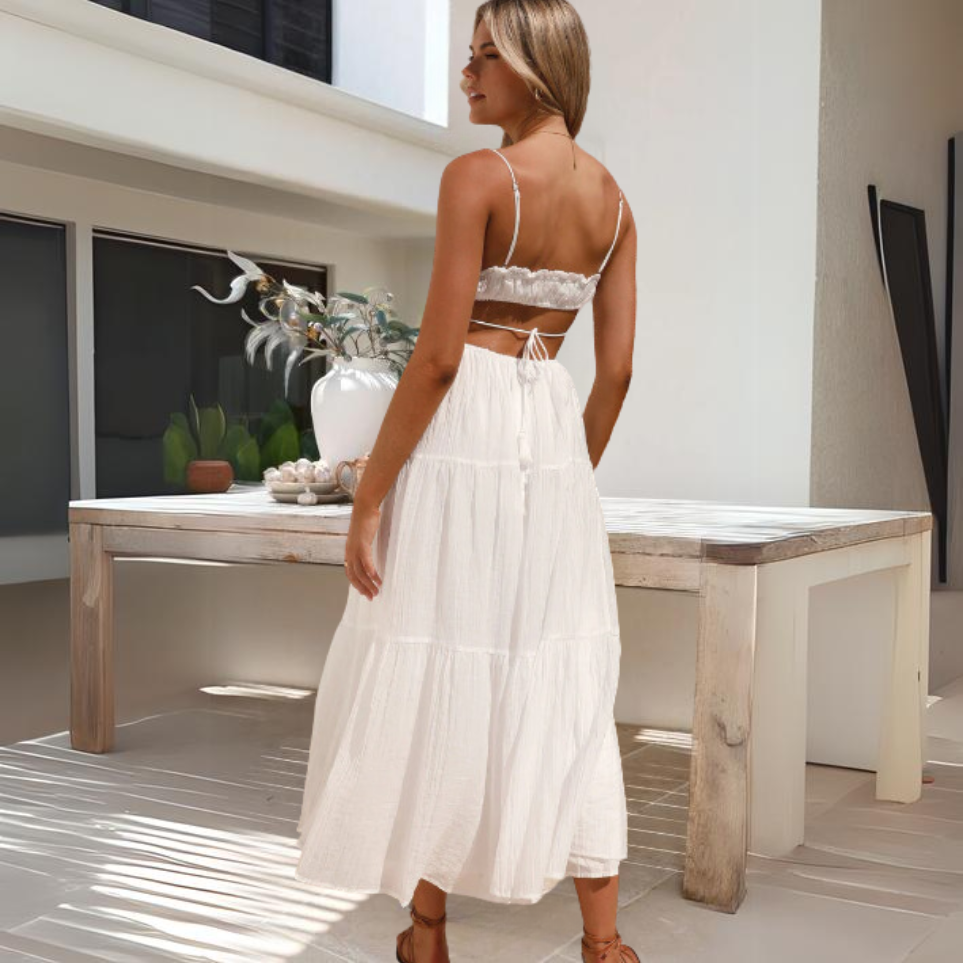 Women's Maxi Dress White Cotton Blend-6