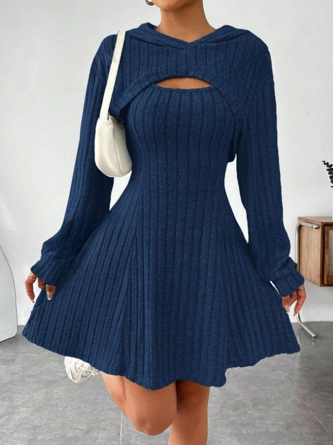 Women's Sweater Dress Black Ribbed Knit A-Line 2