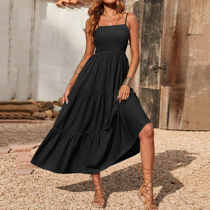Women's Maxi Dress Black Size M Polyester Spaghetti Straps A-Line-1