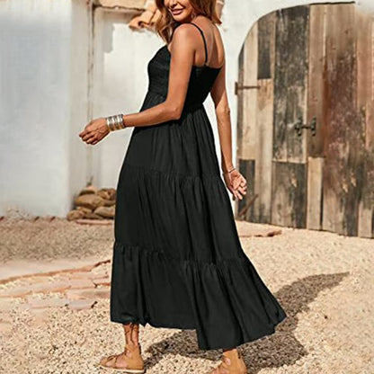 Women's Maxi Dress Black Size M Polyester Spaghetti Straps A-Line-5