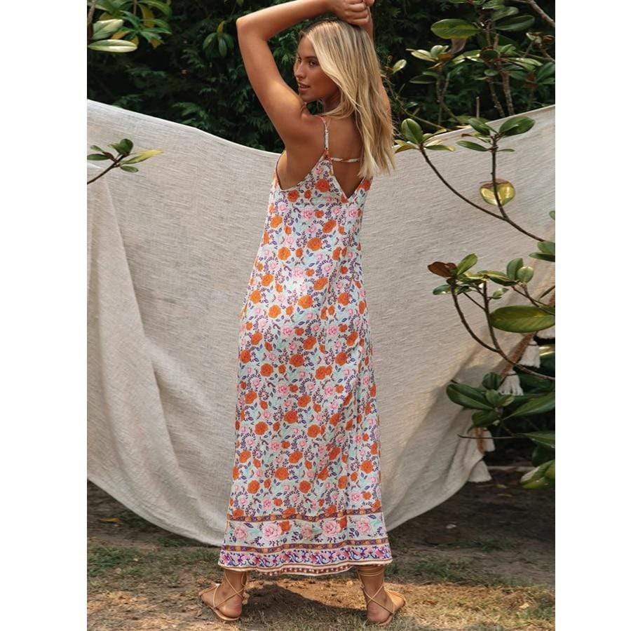 Women's Maxi Dress Pink Floral Rayon Cotton Size M-3