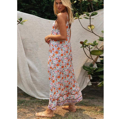 Women's Maxi Dress Pink Floral Rayon Cotton Size M-2