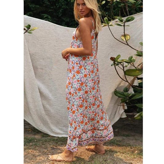 Women's Maxi Dress Pink Floral Rayon Cotton Size M-2