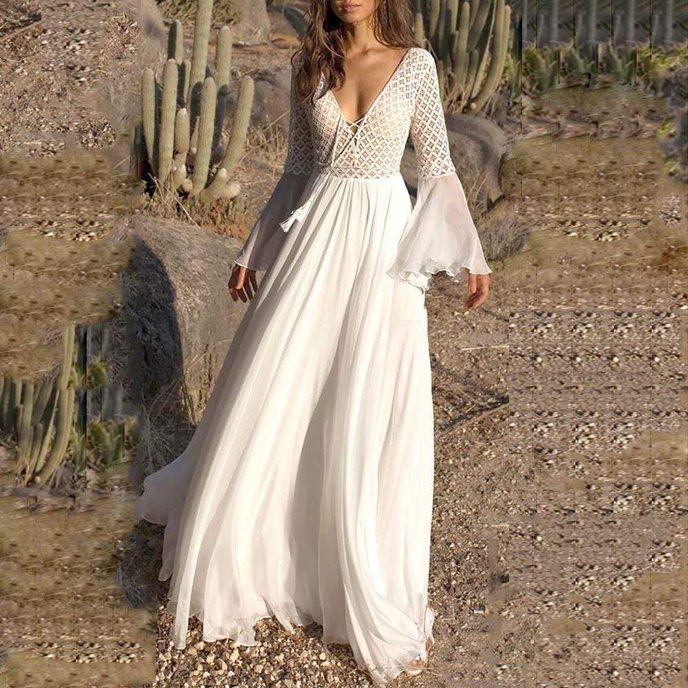 Women's Maxi Dress White One Size Polyester Chiffon-1