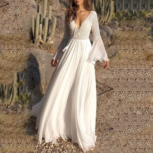 Women's Maxi Dress White One Size Polyester Chiffon-1