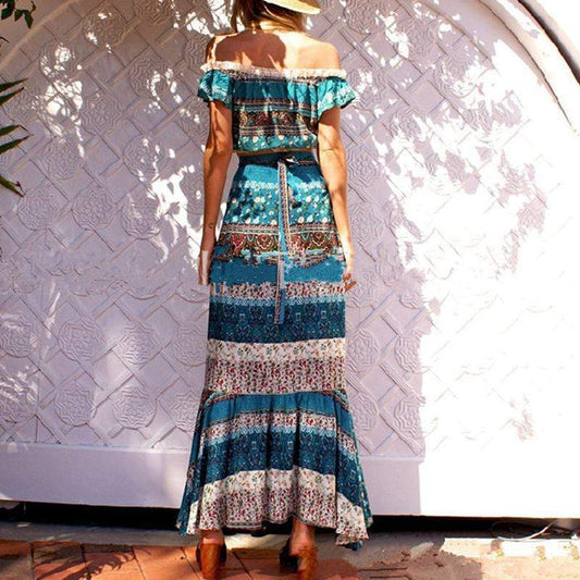 Women's Maxi Dress Green Polyester Bohemian Floral-2