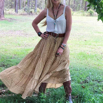 Women's Maxi Skirt Blue Cotton Polyester A-Line with Thigh-High Slit-3