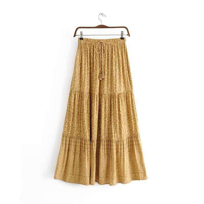 Women's Maxi Skirt Blue Cotton Polyester A-Line with Thigh-High Slit-4