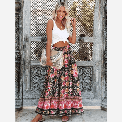 Variant image for Women's Maxi Skirt Brown Floral Cotton Rayon Blend-1