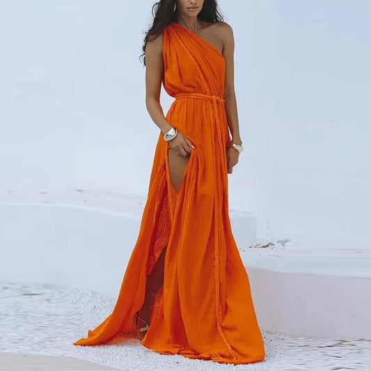 Women's Maxi Dress Orange Red One Size Cotton Polyester-2