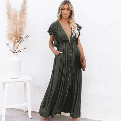 Variant image for Women's Beach Cover Up Dress White One Size Polyester Boho Style-4
