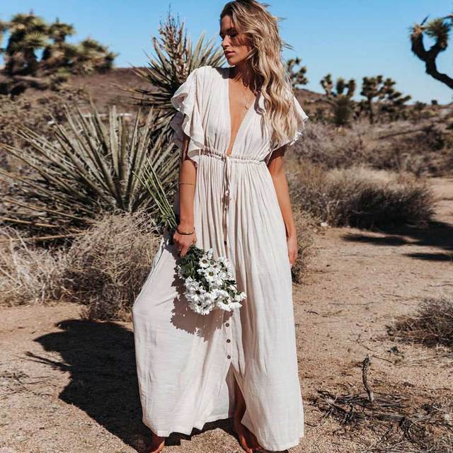 Variant image for Women's Beach Cover Up Dress White One Size Polyester Boho Style-3