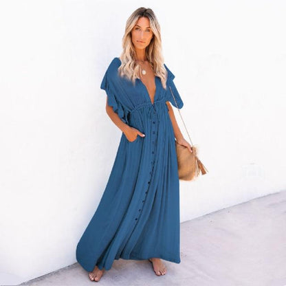Variant image for Women's Beach Cover Up Dress White One Size Polyester Boho Style-6