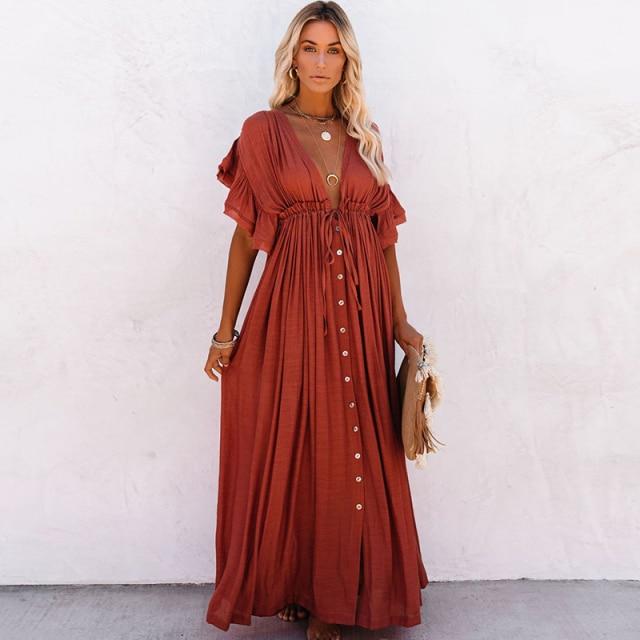 Women's Beach Cover Up Dress White One Size Polyester Boho Style-5