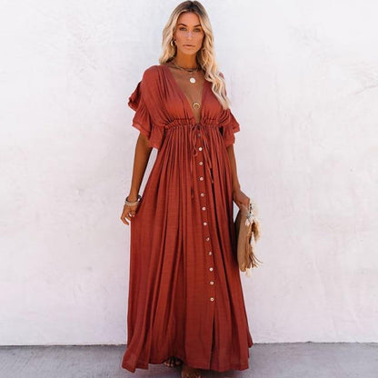 Variant image for Women's Beach Cover Up Dress White One Size Polyester Boho Style-5
