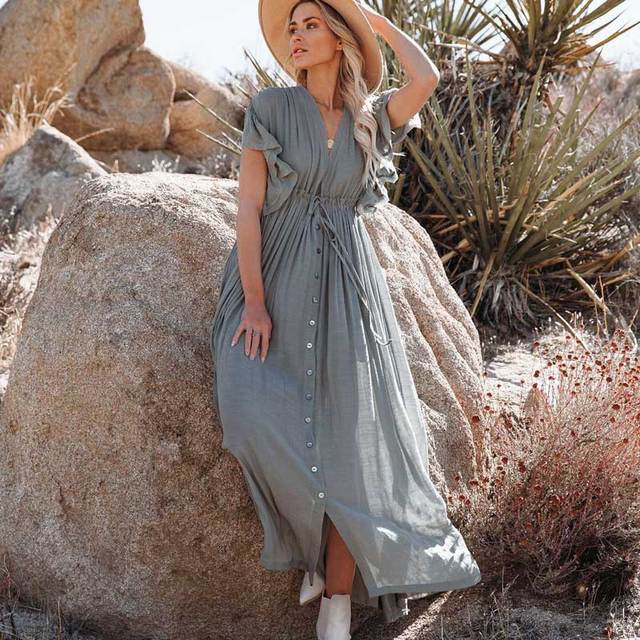 Variant image for Women's Beach Cover Up Dress White One Size Polyester Boho Style-2