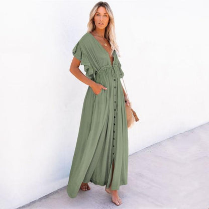 Variant image for Women's Beach Cover Up Dress White One Size Polyester Boho Style-7