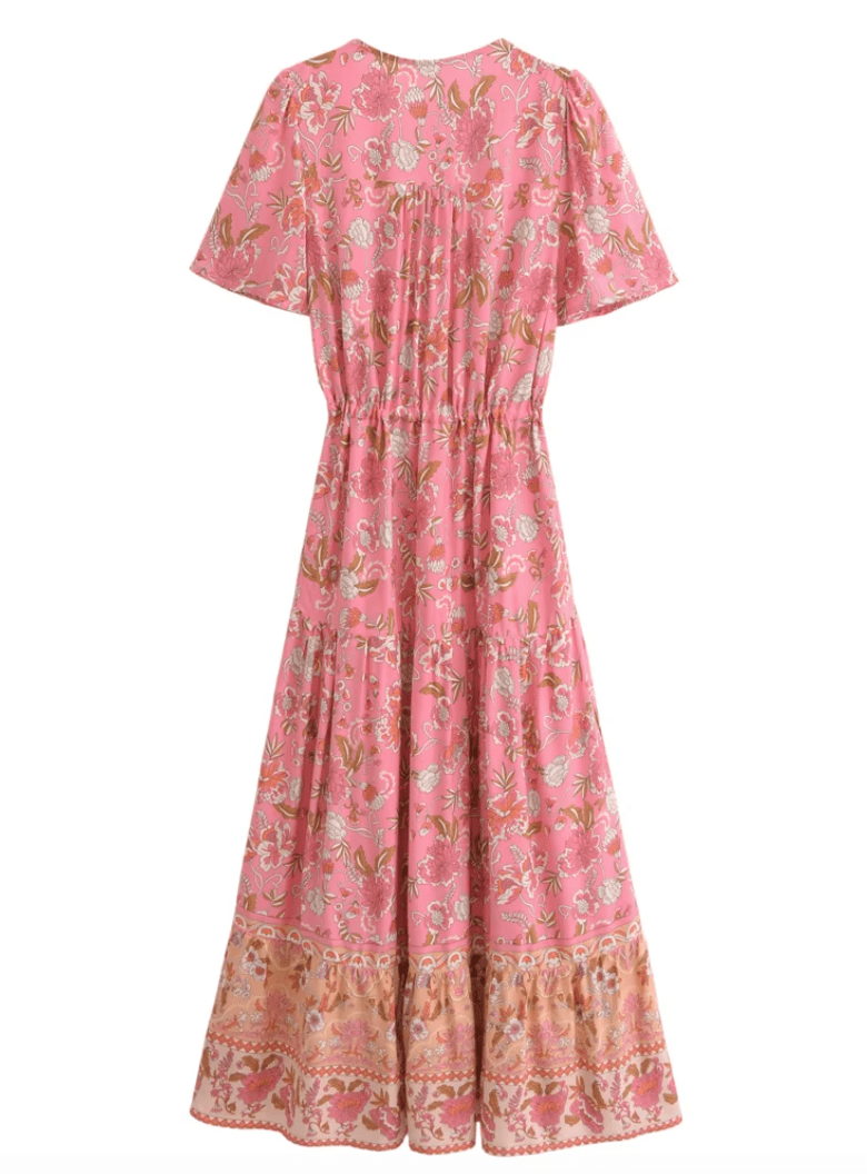 Women's Maxi Dress Pink Floral Size M Cotton Rayon-3
