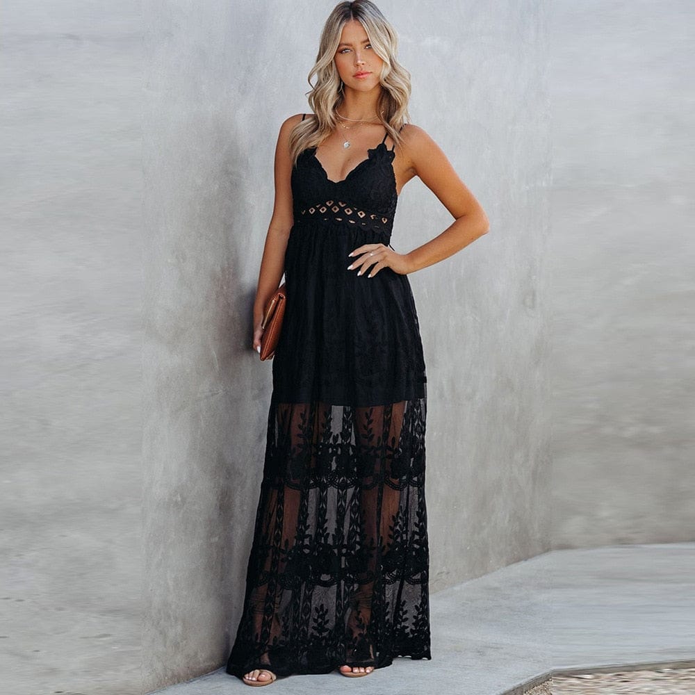 Variant image for Women's Maxi Dress Black Size M Cotton Polyester Lace-5